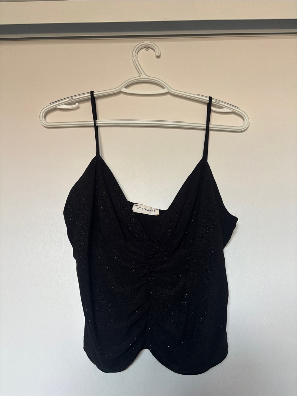 Black Sparkle Ruched Cami Top